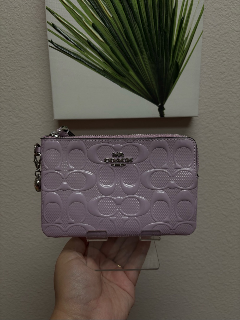 COACH Lavender Signature Patent Leather Wristlet